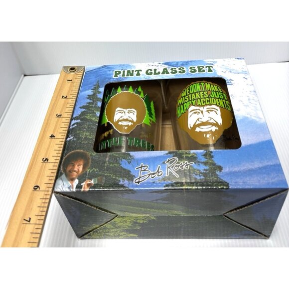 Bob Ross Pint Beer Glass Set 2 x 16oz Painting Happy Trees Art Collectible New - Picture 3 of 8